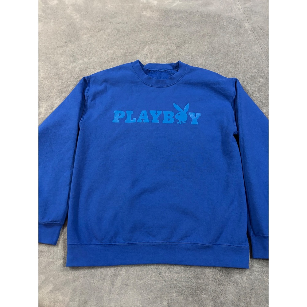 Playboy Blue Crewneck Sweatshirt Logo Graphic Fleece Pullover Mens Medium